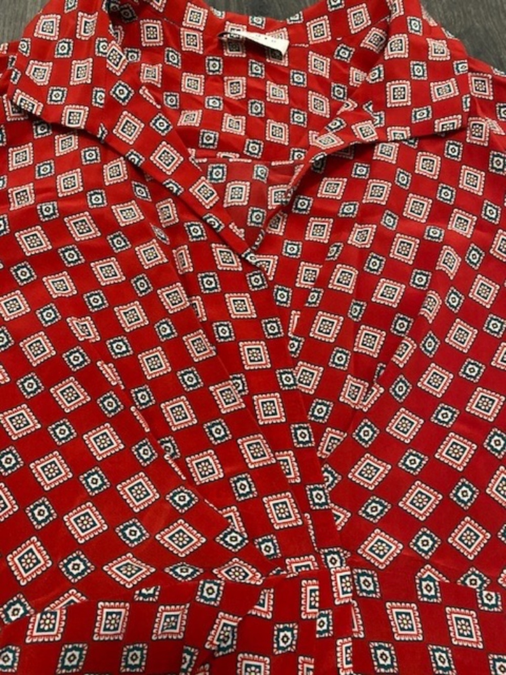 Sandro Red Geometric Print Silk Mini Dress Size 4 - Picture 5 of 15